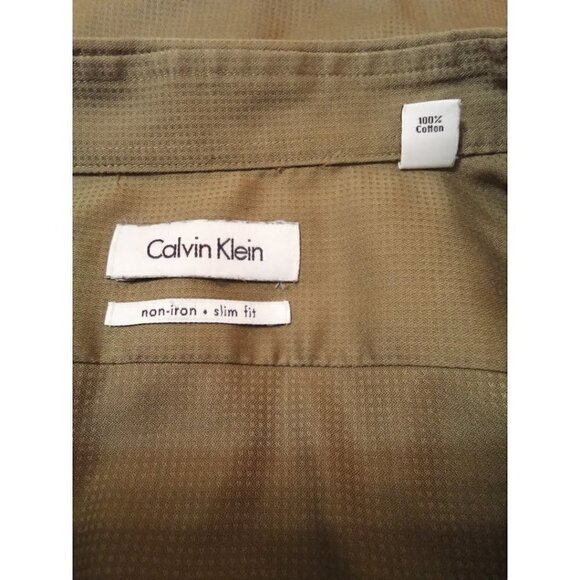 Calvin Klein Slim Fit Non-Iron Olive Geometric Casual Button Down Shirt Sz L - Picture 5 of 6